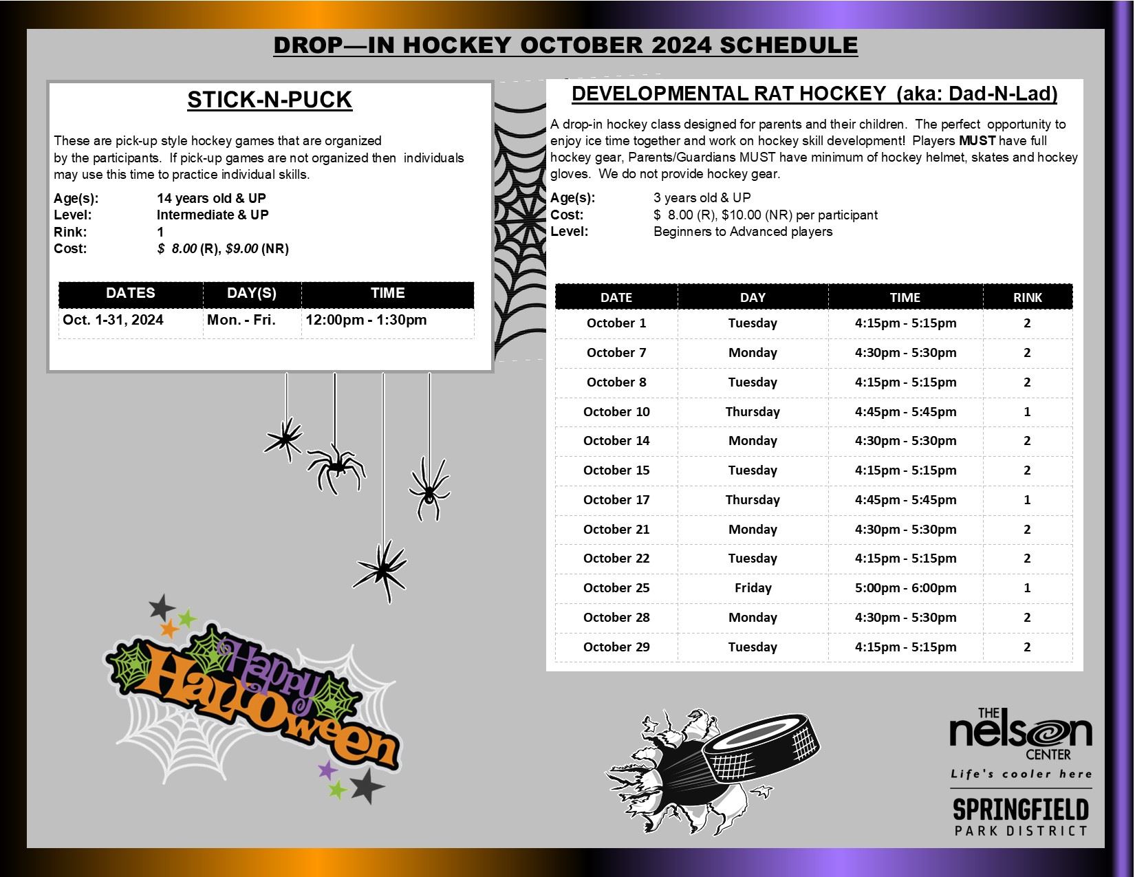 Drop in Hockey October Schedule